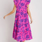Oh Full Size Ruffled Printed Notched Cap Sleeve Midi Dress