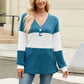 Color Block V-Neck Long Sleeve T-Shirt