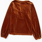 Notched Long Sleeve Velvet Top
