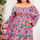 Plus Size Smocked Floral Square Neck Balloon Sleeve Dress