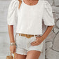 Full Size Swiss Dot Round Neck Short Sleeve Blouse