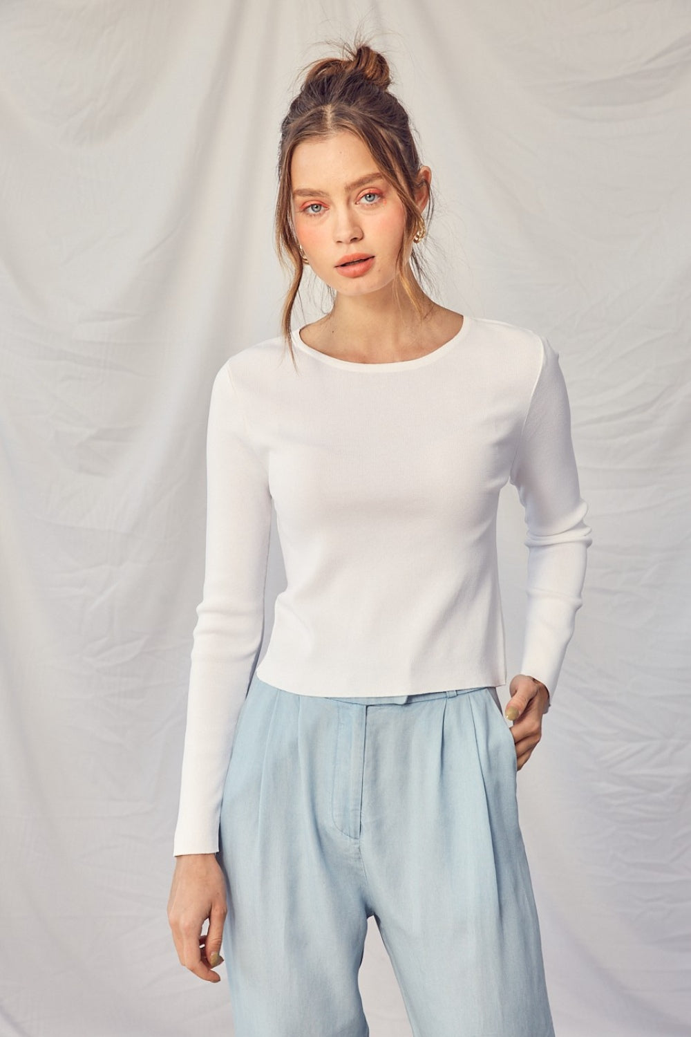 Idem Ditto Twisted Backless Long Sleeve Knit Top *