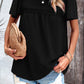 Swiss Dot Smocked Round Neck Short Sleeve Blouse