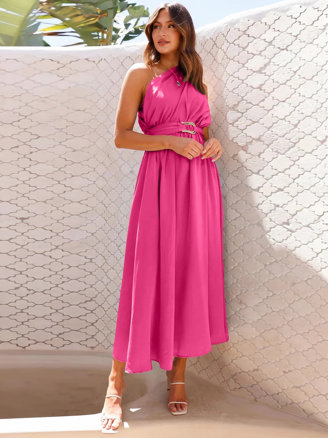 Full Size Single Shoulder Midi Dress