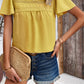 Swiss Dot Smocked Round Neck Short Sleeve Blouse