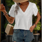 Eyelet V-Neck Petal Sleeve Blouse
