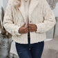 Fuzzy Button Up Collared Neck Jacket
