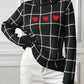 Heart Plaid Turtleneck Long Sleeve Sweater