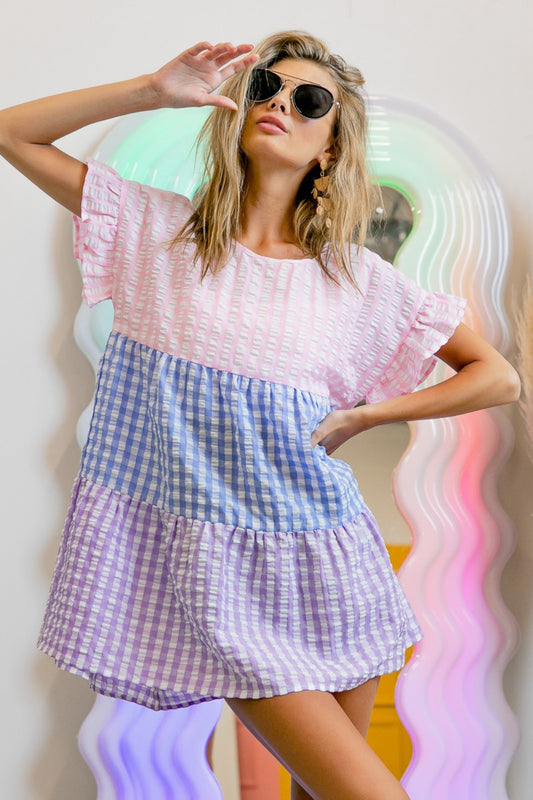 BiBi Plaid Color Block Tiered Top - Brand BiBi