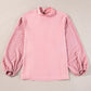 Swiss Dot Mock Neck Balloon Sleeve Blouse