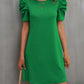 Round Neck Puff Sleeve Mini Dress