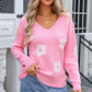 Flower V-Neck Long Sleeve Sweater