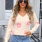 Flower V-Neck Long Sleeve Sweater