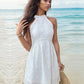 Eyelet Grecian Neck Mini Dress