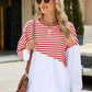 Slit Contrast Striped Long Sleeve Sweatshirt