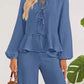 Tie Neck Balloon Sleeve Top and Pants Set