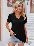 Double Take Full Size Ruched V-Neck Short Sleeve T-Shirt *