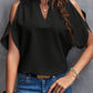 Full Size Notched Cold Shoulder Half Sleeve Blouse