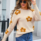 Flower Round Neck Long Sleeve Sweater