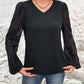Full Size V-Neck Swiss Dot Long Sleeve Blouse