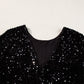 Black Sequin Round Neck Long Sleeve Blouse