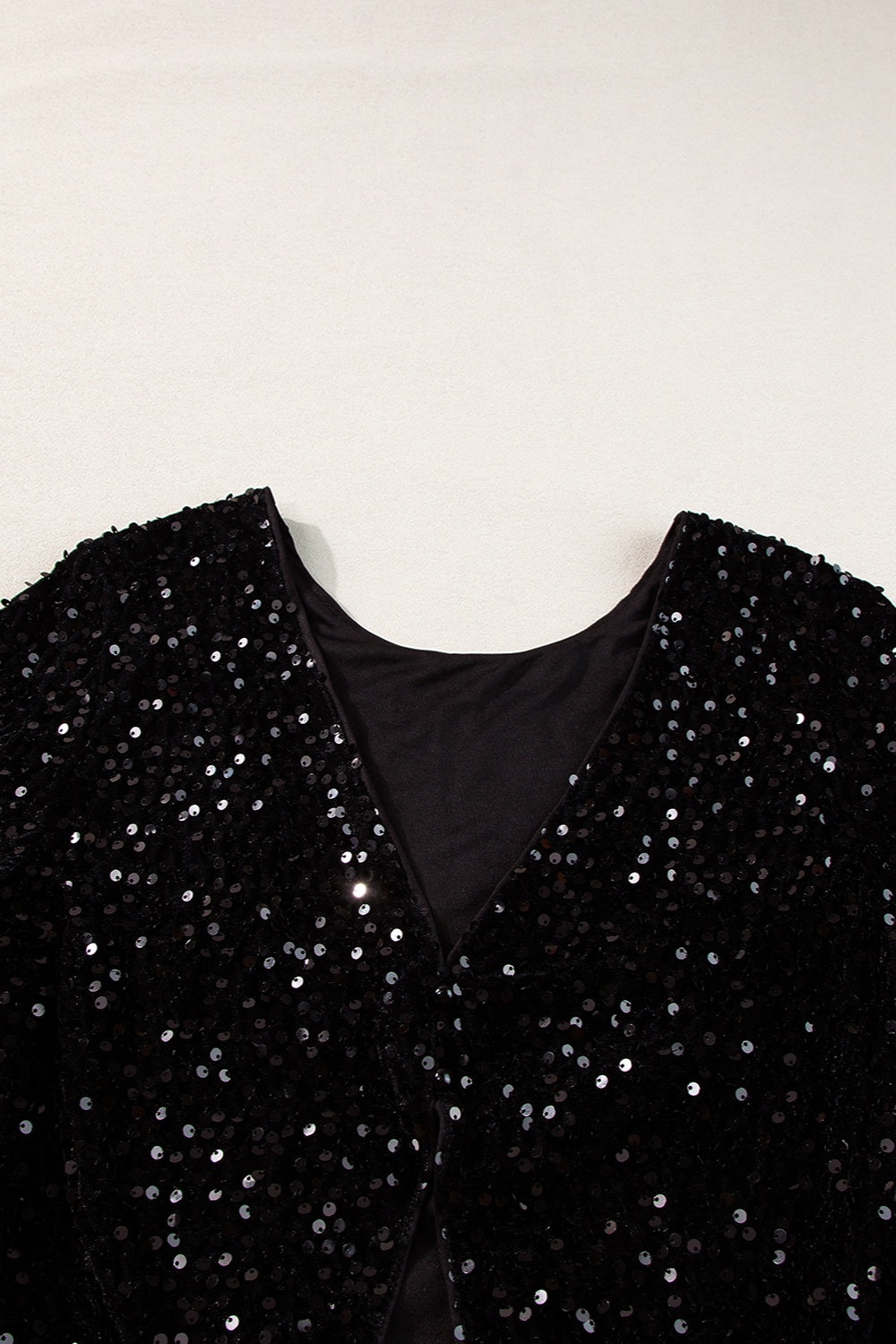Black Sequin Round Neck Long Sleeve Blouse