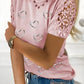 Full Size Lace Detail Heart Round Neck Short Sleeve Top