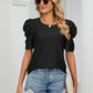 Eyelet Puff Sleeve Round Neck Blouse