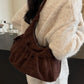 Ruched Suede Handbag with Zipper