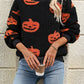 Fuzzy Pumpkin Round Neck Dropped Shoulder Sweater