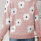 Full Size Flower Half Zip Long Sleeve Sweater