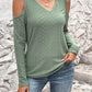Full Size Eyelet V-Neck Cold Shoulder T-Shirt