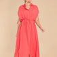 Drawstring Collared Neck Short Sleeve Midi Dress