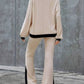 Contrast Round Neck Long Sleeve Top and Bootcut Pants Set