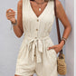 Perfee Striped V-Neck Tie Waist Romper