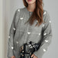 Heart Round Neck Zip Up Cardigan