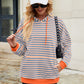 Drawstring Contrast Striped Long Sleeve Hoodie