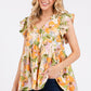 Mittoshop Floral V-Neck Ruffled Cap Sleeve Blouse