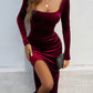 Split Square Neck Long Sleeve Midi Dress