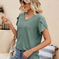 Eyelet Petal Sleeve V-Neck Knit Top