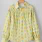 Frill Printed Collared Neck Long Sleeve Blouse