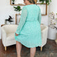 Double Take Full Size Printed Ruched V-Neck Long Sleeve Dress