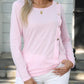 Decorative Button Round Neck Long Sleeve T-Shirt