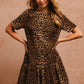 BiBi Tie Back Leopard Round Neck Short Sleeve Dress - Brand BiBi