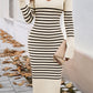 Striped V-Neck Long Sleeve Sweater Dress