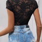 Perfee Lace V-Neck Cap Sleeve Bodysuit