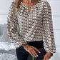Cutout Printed Long Sleeve Blouse