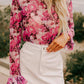 Floral Turtleneck Flounce Sleeve Blouse