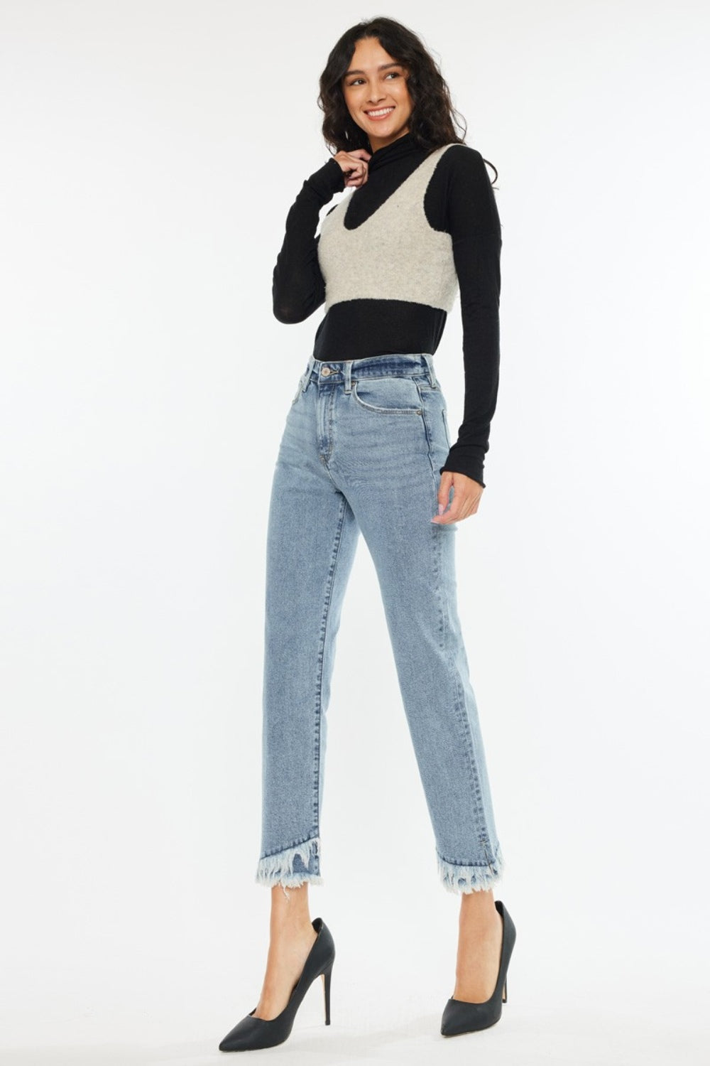 Kancan Raw Hem High Rise Straight Jeans *