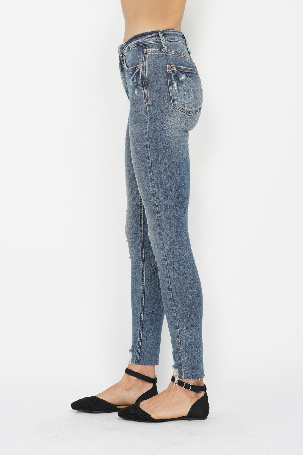 Judy Blue Full Size Tummy Control Vintage Wash Hem Destroy Skinny Jeans *